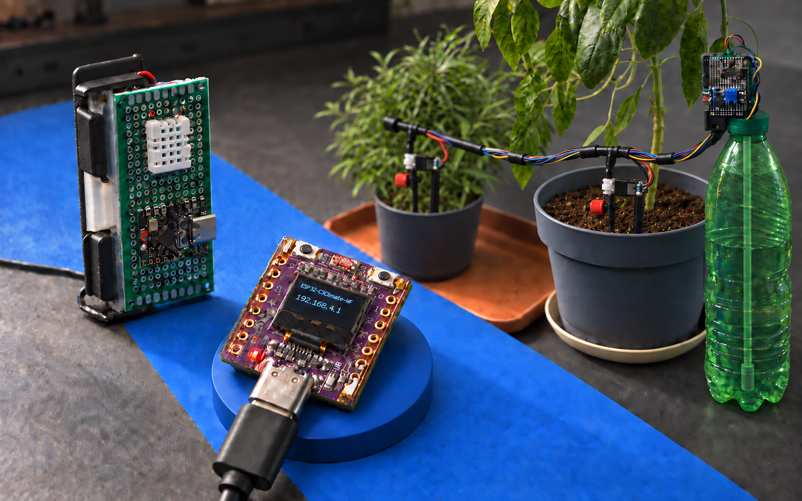 Kolekcja prototypów ESP32: sensor klimatu, moduł OLED i automatyczne nawadnianie